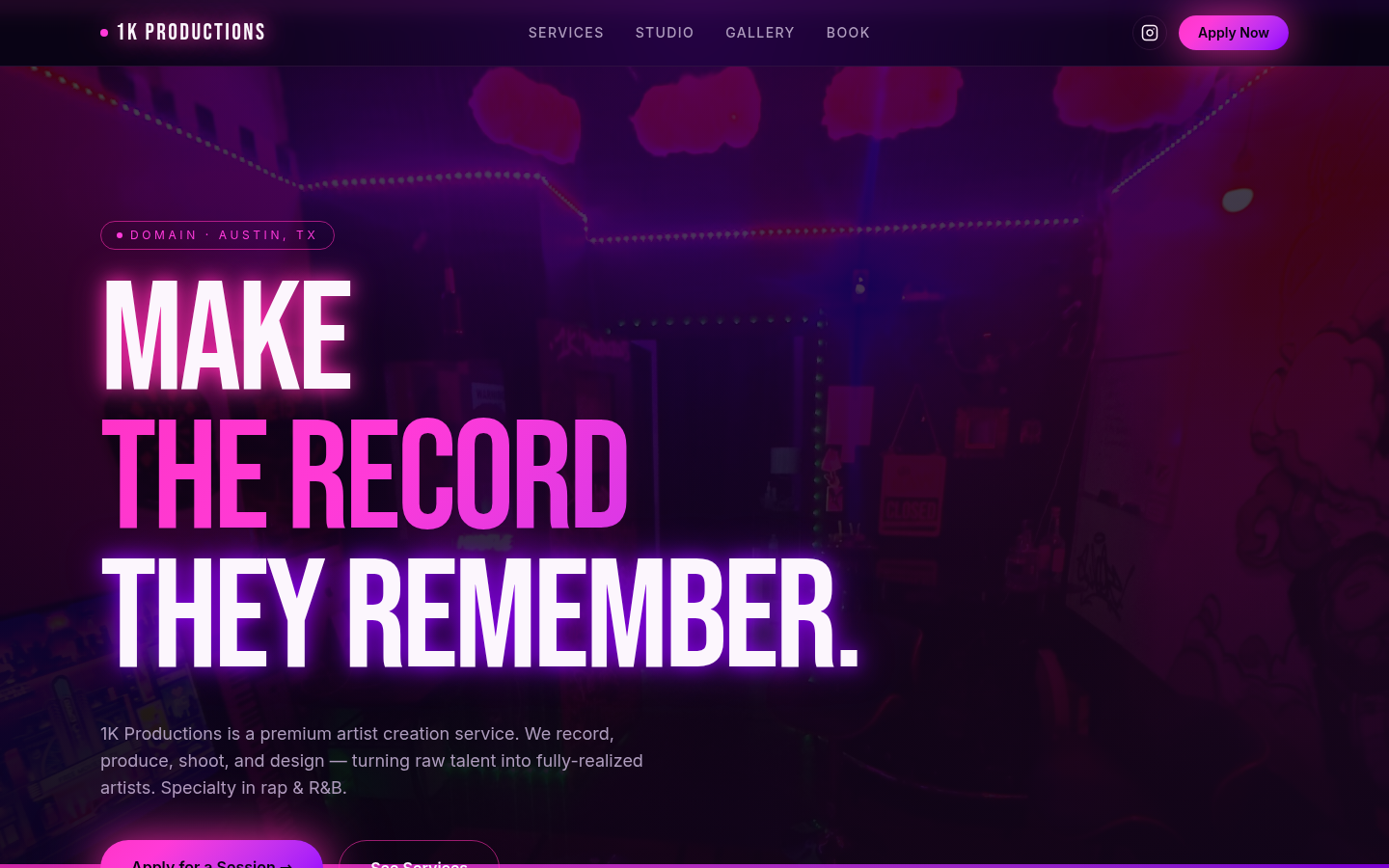 1K Productions new custom studio website built by TexasMade Automations